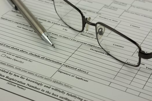 Close up of an application form to be completed