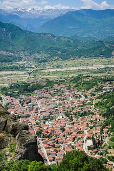 Kalambaka town bird view from the Meteora rocks, Greece