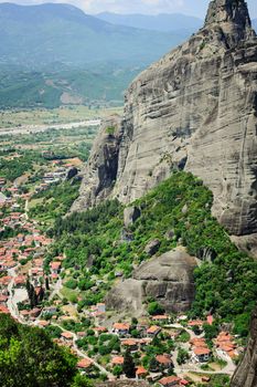 Kalambaka town bird view from the Meteora rocks, Greece