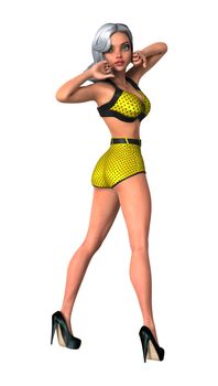 3D digital render of a beautiful pinup girl wearing a swimming suit isolated on white background
