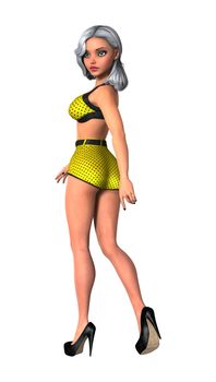 3D digital render of a beautiful pinup girl wearing a swimming suit isolated on white background