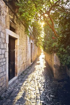 Old stone streets of Trogir, UNESCO world heritage site in Croatia