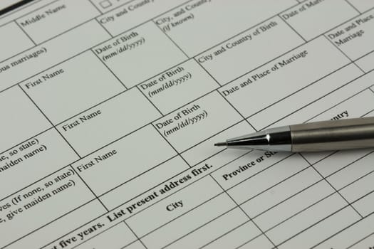 Close up of an application form to be completed