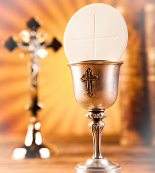 Eucharist, sacrament of communion, bright background, saturated concept