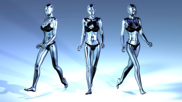 Digital 3D Illustration of walking Manikins