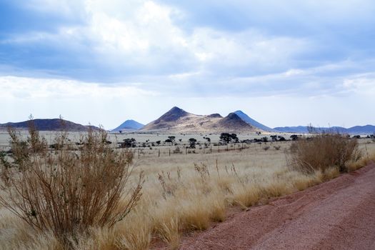 endless road in fantrastic Namibia moonscape landscape, Hardap region