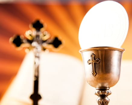 Holy of communion, bright background, saturated concept