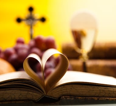 Holy communion, bright background, saturated concept