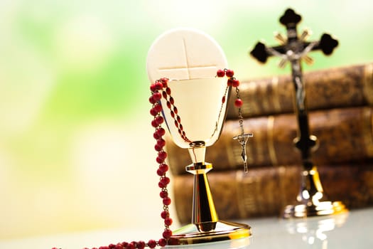 Holy communion, bright background, saturated concept
