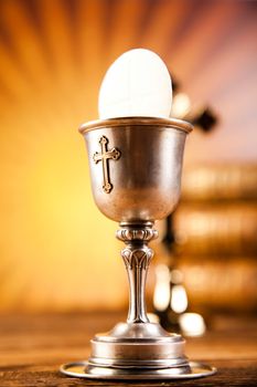 Holy Communion Bread, Wine, bright background, saturated concept