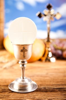 First communion, bright background, saturated concept