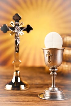 First communion, bright background, saturated concept