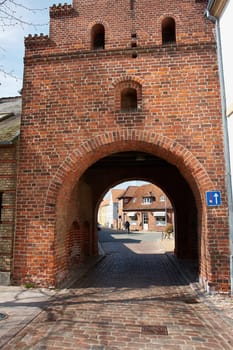 Faaborg famous old city gate on Funen in Denmark                               