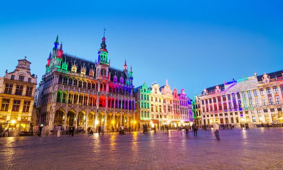 Grand Place in Brussels with colorful lighting, Belgium