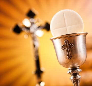 First communion, bright background, saturated concept