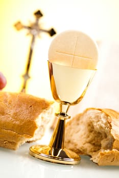 Holy communion, bright background, saturated concept