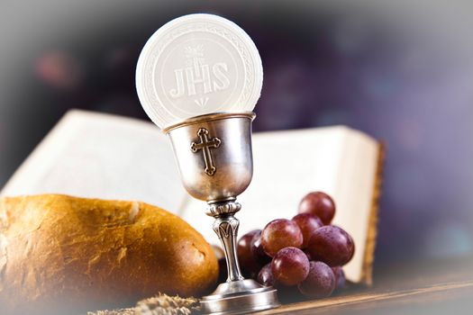 First communion, bright background, saturated concept
