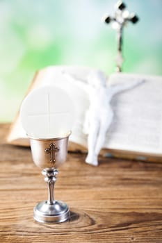 First communion, bright background, saturated concept