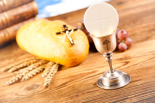 First communion, bright background, saturated concept