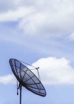Closeup satellite dish and blue sky background