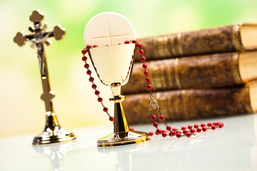 Holy communion, bright background, saturated concept