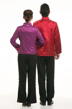 Wearing Chinese clothing waiter in front of a white background