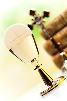 Holy communion, bright background, saturated concept
