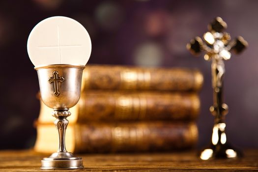 First communion, bright background, saturated concept