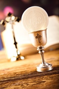 First communion, bright background, saturated concept