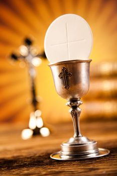 First communion, bright background, saturated concept