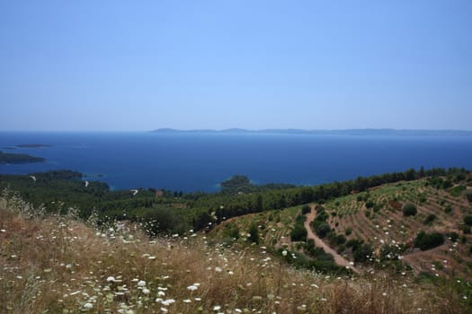 Seascape and landscape at Chalcidici peninsula in Greece