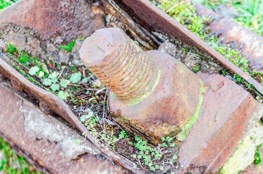 Image of a big old rusty bolt with nut.