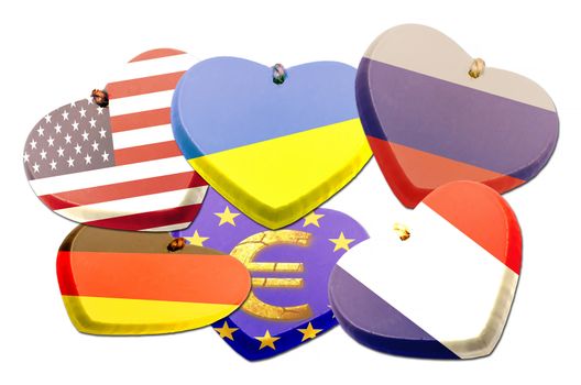 A set of country flags illustration on heart.