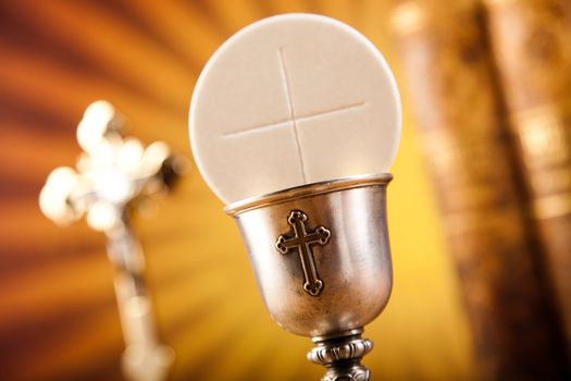 First communion, bright background, saturated concept