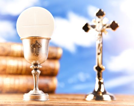 Communion wafer, bright background, saturated concept