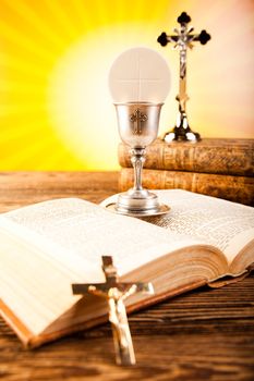 Communion wafer, bright background, saturated concept
