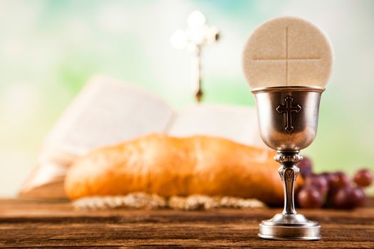 Communion wafer, bright background, saturated concept