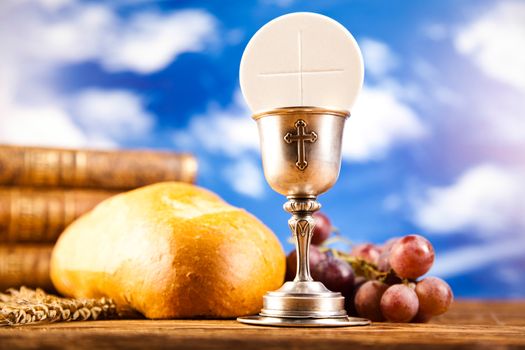 Communion wafer, bright background, saturated concept