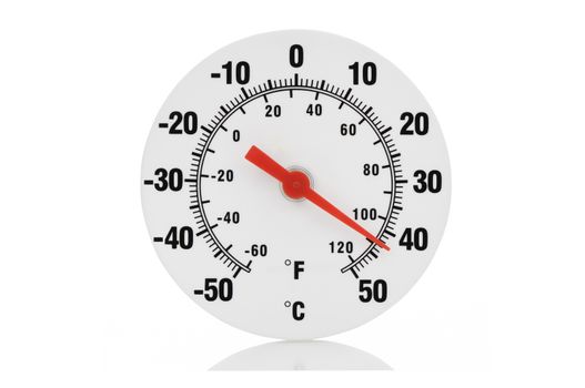 Close-up of isolated thermometer on white background