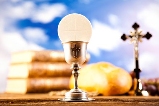 Communion wafer, bright background, saturated concept