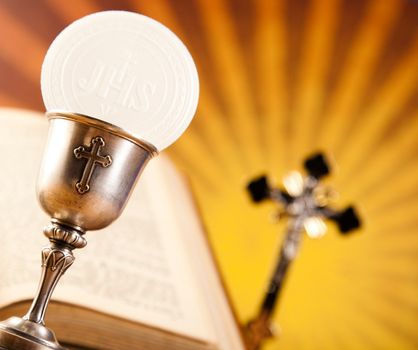 Communion wafer, bright background, saturated concept