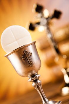 Sacrament of communion, bright background, saturated concept