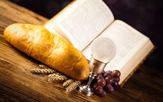 Sacrament of communion, bright background, saturated concept