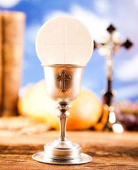 Sacrament of communion, bright background, saturated concept