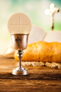 Sacrament of communion, bright background, saturated concept