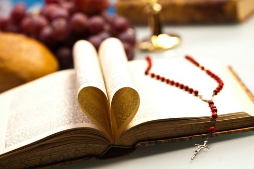 Holy communion, bright background, saturated concept
