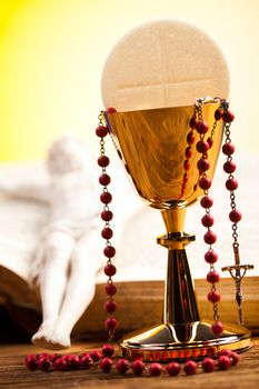 Holy communion, bright background, saturated concept