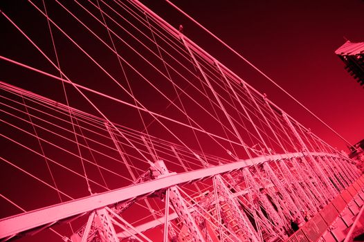 Red Infrared closeup image of bridge in Cincinnati