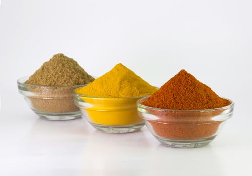 Chilli Powder, Turmeric Powder & Coriander powder in Bowl.