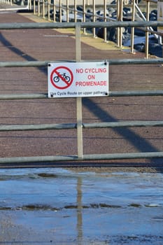No Cycling on promenade sign
